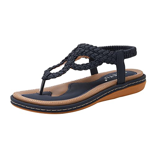 Meeshine Women's Bohemia Flip Flops Summer Beach T-Strap Flat Sandals Comfort Walking Shoes