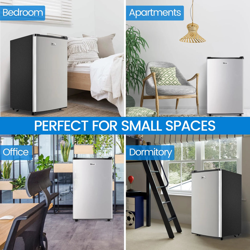 WANAI 3.2 Cu ft Single Door Mini Fridge, Silvery