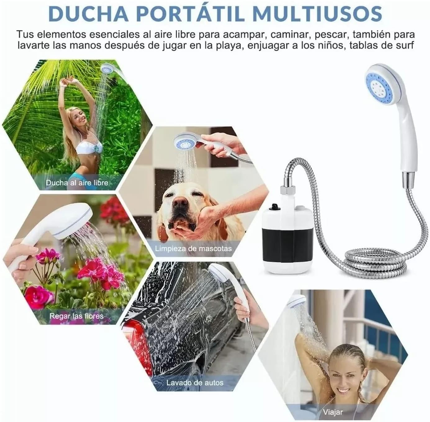 Portable Shower, Outdoor Electric Shower Battery Powered Pump Shower Head Nozzle for Camping, Hiking, Traveling, Washing