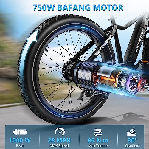 airwest Electric Bike for Adults, UL 2849 Certified, 1000W BAFANG Motor EBike, 48V 15Ah LG Battery 26" x4.0 Fat Tire Electric Bicycle 28MPH 50Miles Mountain Electric Bike, Hydraulic Disc Brakes