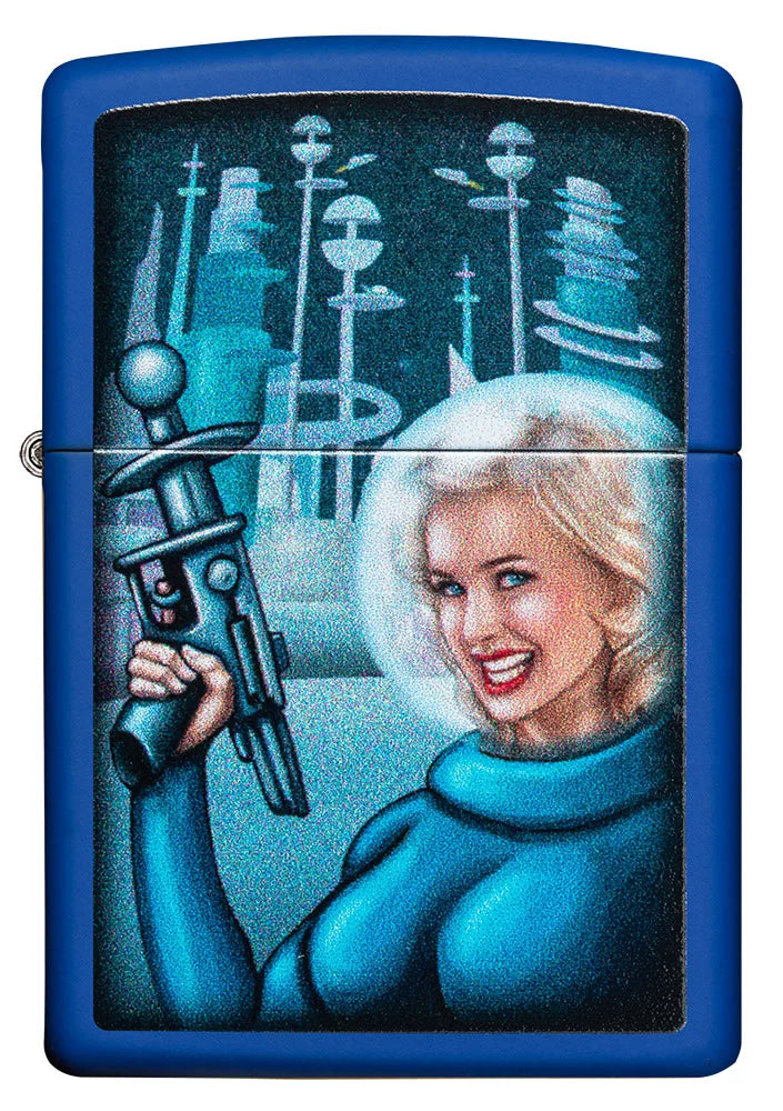 Zippo Retro Futuristic Royal Blue Matte Pocket Lighter