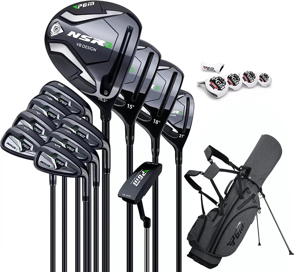 PGM Men's Complete Golf Club Sets - 12 Pieces - 3 Wood (#1,3,5), 1 Hybrid (#4H), 6 Irons(#5,6,7,8,9,PW), 1 Sand Wedge (52°), 1 Putter - Golf Stand Bag, Right Handed