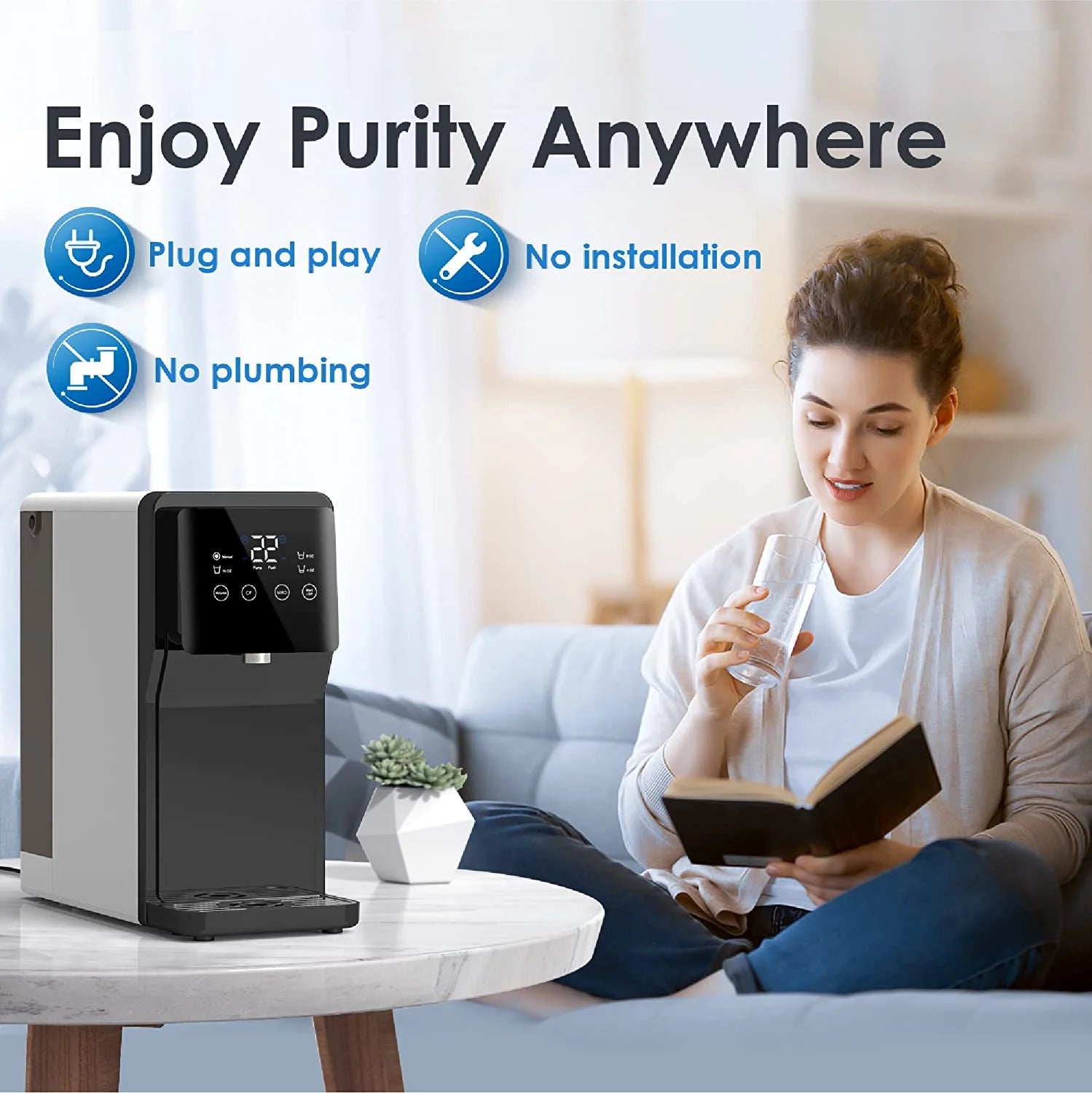 Waterdrop N1 Countertop Reverse Osmosis Water Filter System, TDS Reduction, Filter Life Reminder, 4-Stage Water Filter,Automatic Flushing, 3:1 Pure to Drain, UV Sterilization, No Installation Required