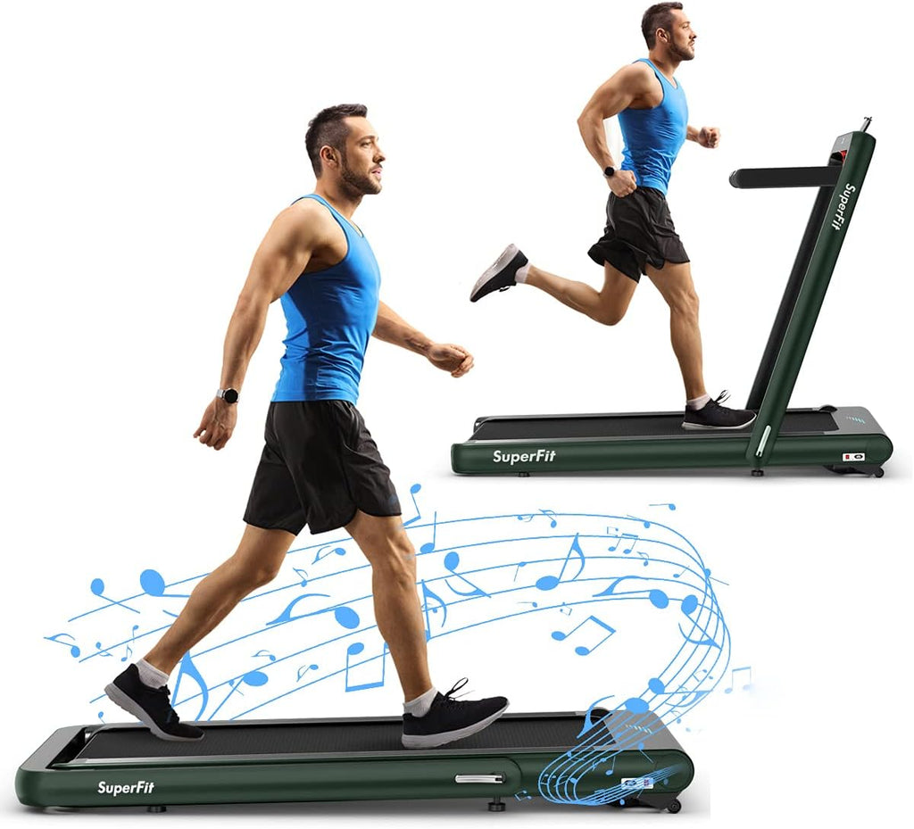 Goplus 2 in 1 Folding Treadmill, 4.75HP Superfit Under Desk Electric Treadmill with APP Control, LED Touch Screen, Blue Tooth Speaker, Remote Control, Walking Jogging for Home Office