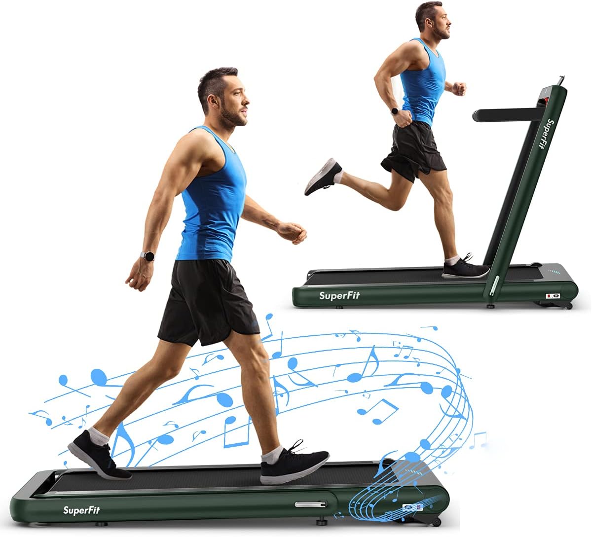 Goplus 2 in 1 Folding Treadmill, 4.75HP Superfit Under Desk Electric Treadmill with APP Control, LED Touch Screen, Blue Tooth Speaker, Remote Control, Walking Jogging for Home Office