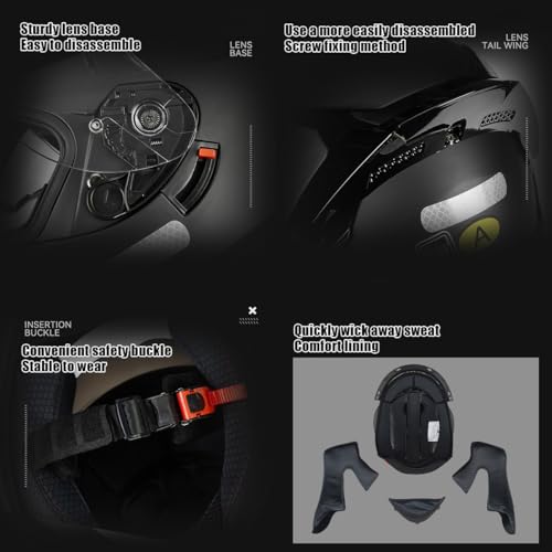 Full Face Bluetooth Motorcycle Helmet Modular Motocross Integrated Helmets DOT Approved Flip up Anti-Fog Dual Visors Sports Racing Helmet Built-in Speaker for Adults Men and Women