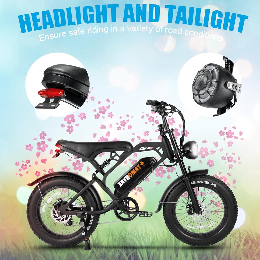 V20 3.0 Electric Bike Powerful 1000W Motor, 20'' Fat Tire Ebikes, 48V 15.6AH Battery, 28MPH Speed, Double Suspension & Disc Brakes