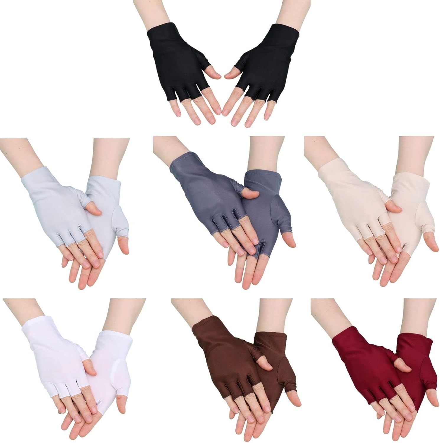 7 Pairs Summer Fingerless Gloves, Half Finger Thin Tight Breathable Gloves for Sports Driving Biking