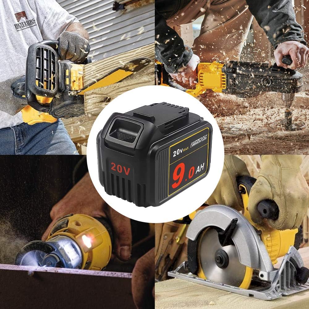 TENMOER 20V 9.0Ah Premium Battery Compatible with Dewalt 20V DCF/DCD/DCL Series Cordless Tools with Digital Indicator Pack of 2
