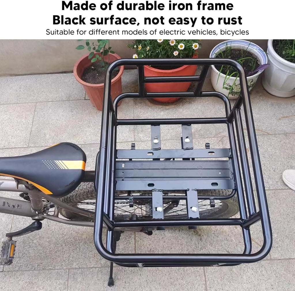 Rear Bike Basket, Iron Basket, Large Capacity Universal Bike Basket Rear with Accessories, Metal Rear Baskets for Bike Trip, Carrying Grocery, Store Parcels