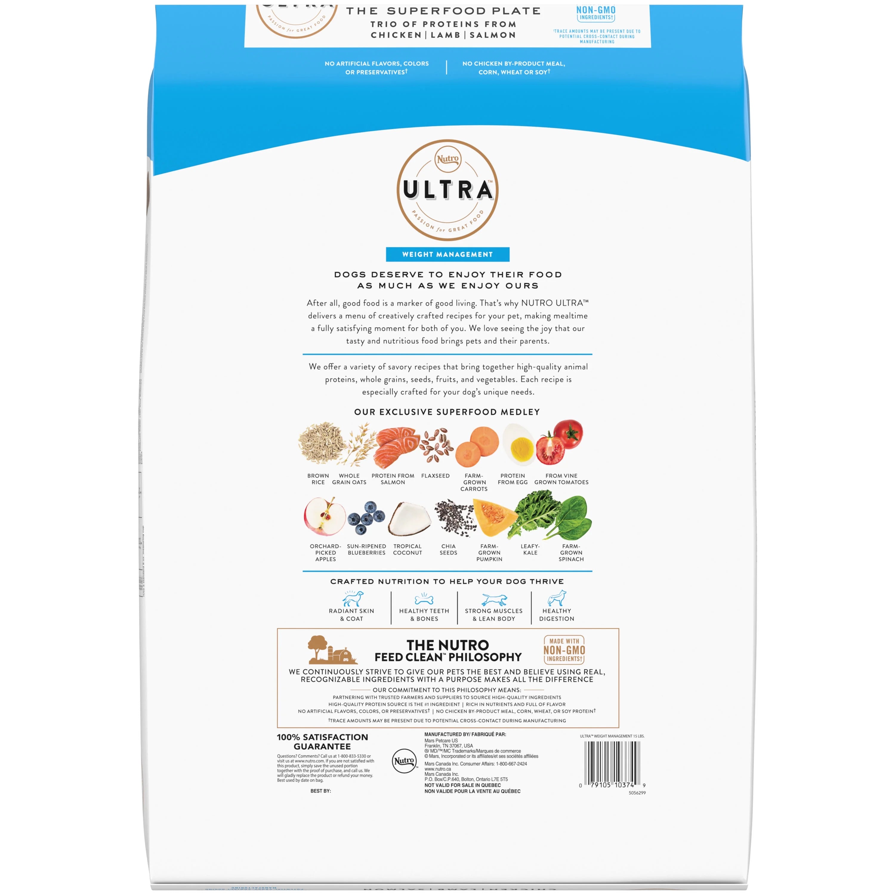 Nutro Ultra Adult Weight Management High Protein Natural Dry Dog Food For Weight Control With A Trio Of Proteins From Chicken, Lamb And Salmon, 15 Lb. Bag