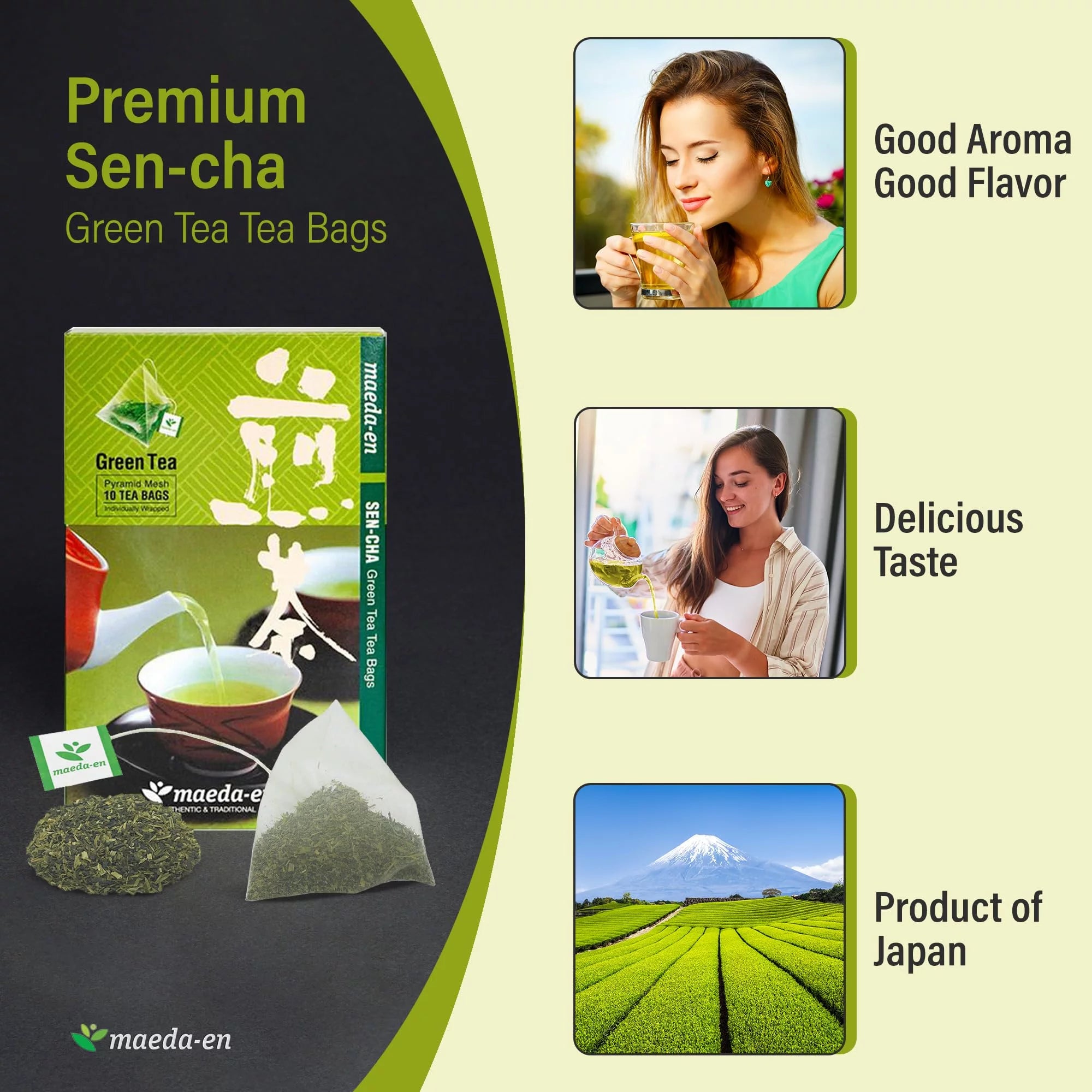 Maeda-en Premium Sen-cha Green Tea 40 Tea Bags Japanese Origin Hot or Iced Drink Individually Wrapped Teabag