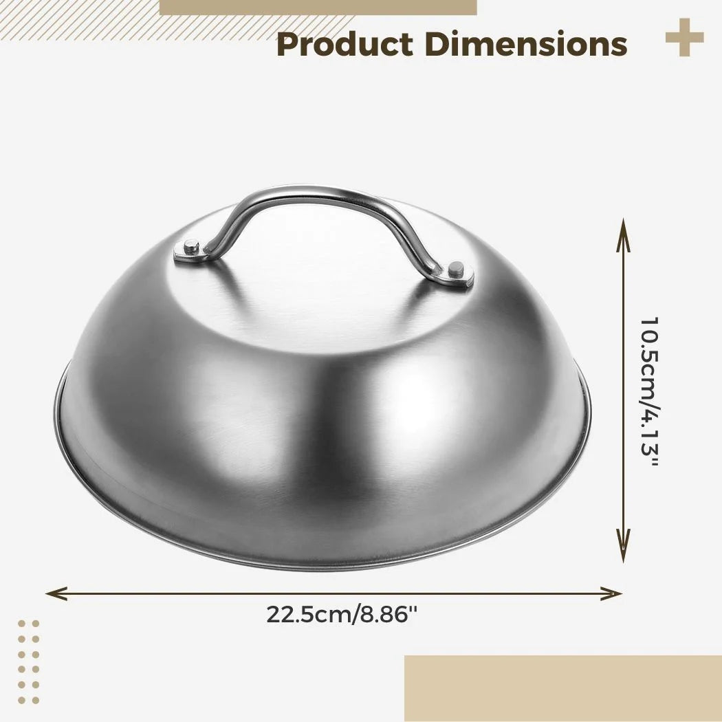 Basting Cover, 2PCS Stainless Steel Cheese Melting Domes, Round Basting Cover with Scald-Proof Handle for Griddle Grill, Steaming Cover for Cooking Hamburgers Steaks Bacon