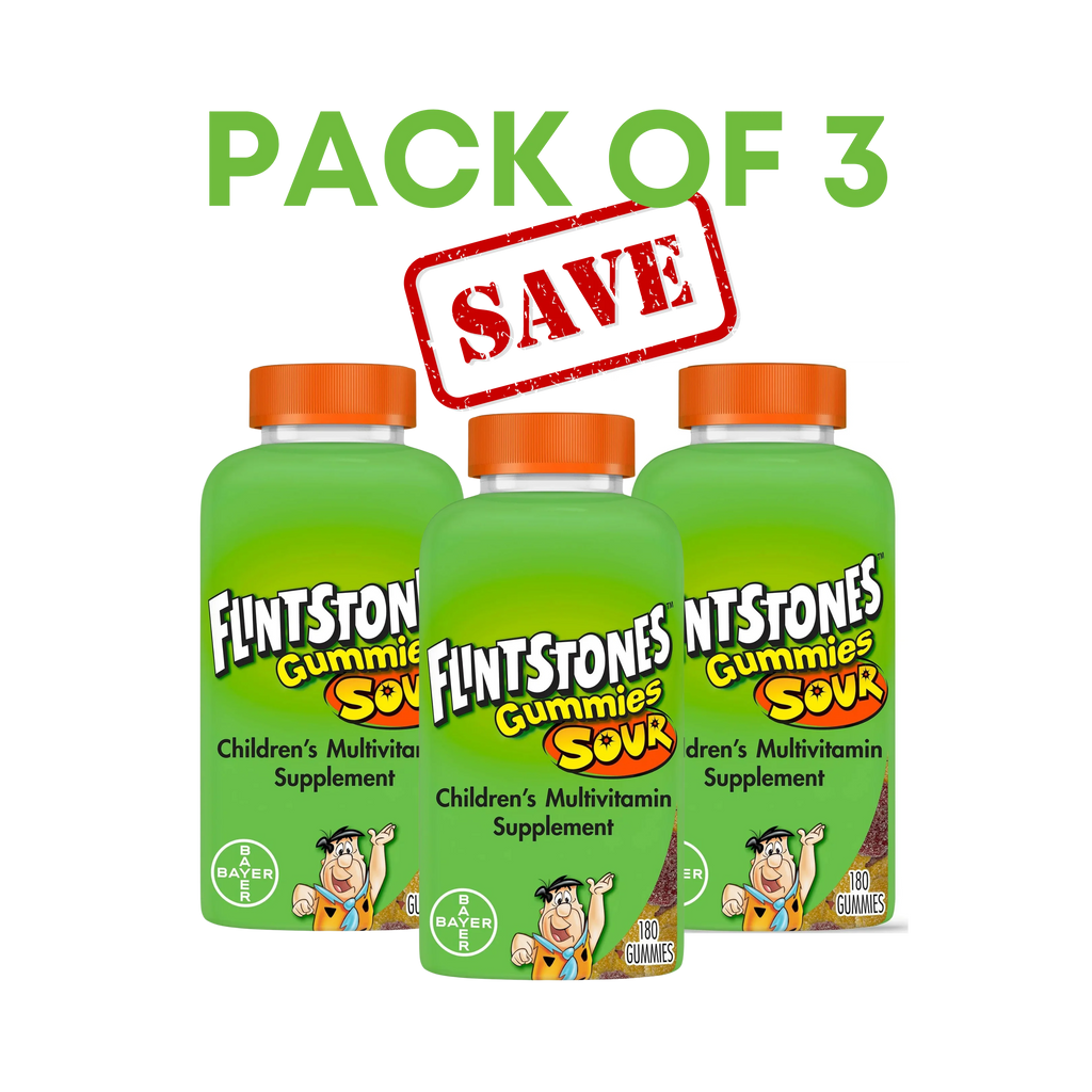 Flintstones Sour Gummies Kids Vitamins (Pack of 3), Multivitamin for Kids, 180 Ct