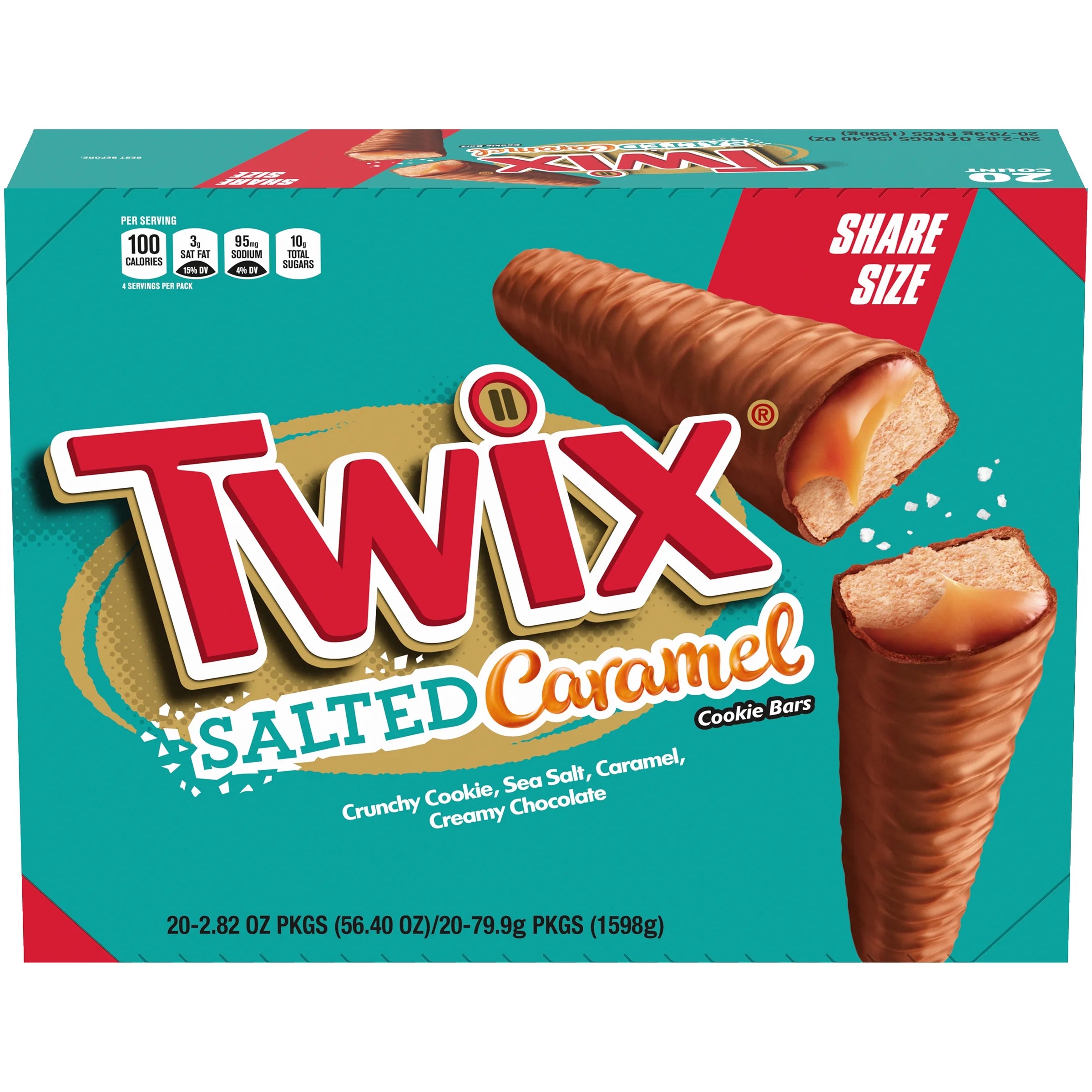 Mars Twix Salted Caramel Chocolate Cookie Bars, 2.8 Ounce Share Size Pack - 20 Count Display Box