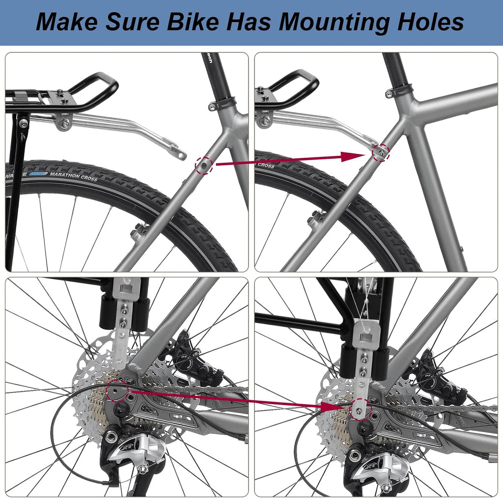 Bike Cargo Rack, Rear Bicycle Rack with Luggage Clip & Cargo Net, Height Adjustable, Fit 24-28”and 700C, 66lbs Capacity Easy to Install