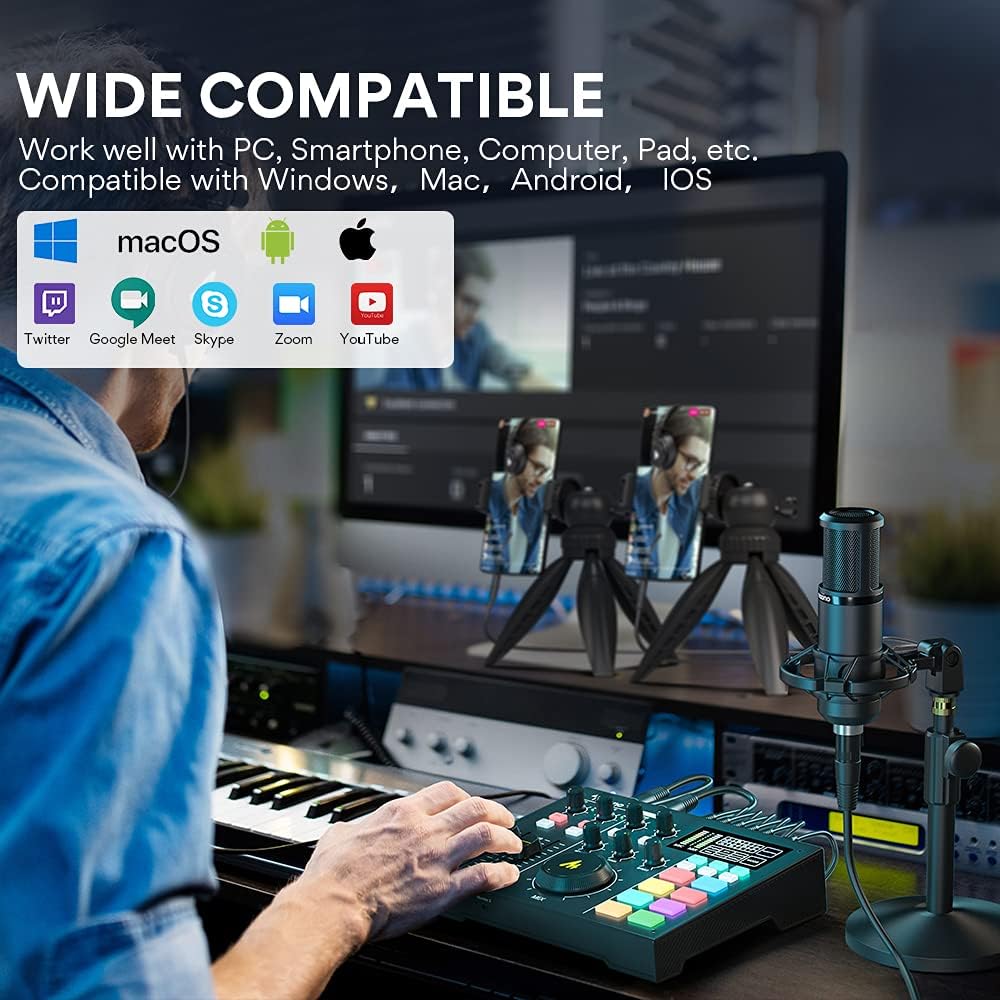 Audio Interface with DJ Mixer and Sound Card, Maonocaster Portable Podcast Production Studio for Guitar, Live Streaming, Recording, Chat, Broadcast, Gaming, Compatible with PC, smartphone (AM100K0)