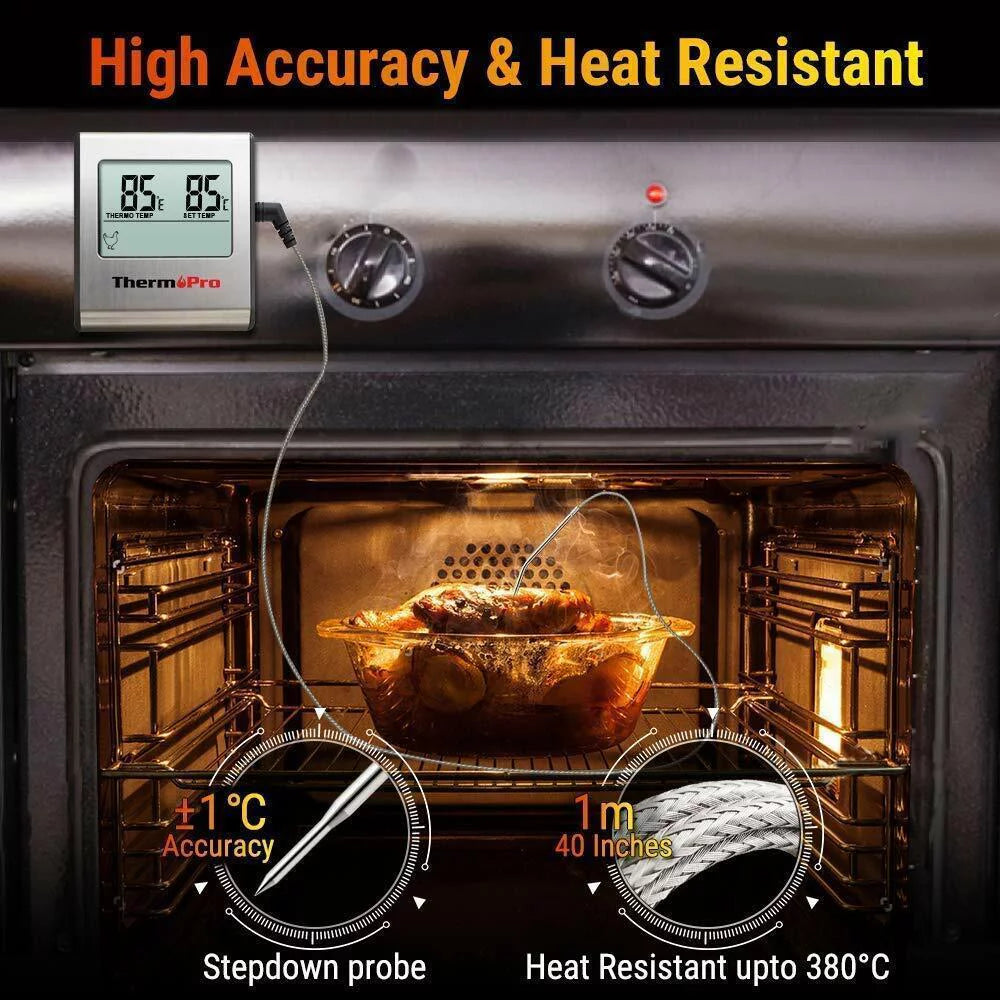 Digital Cooking Meat Thermometer & Clock Timer Food Steak Oven Smoker BBQ Grill, ThermoPro