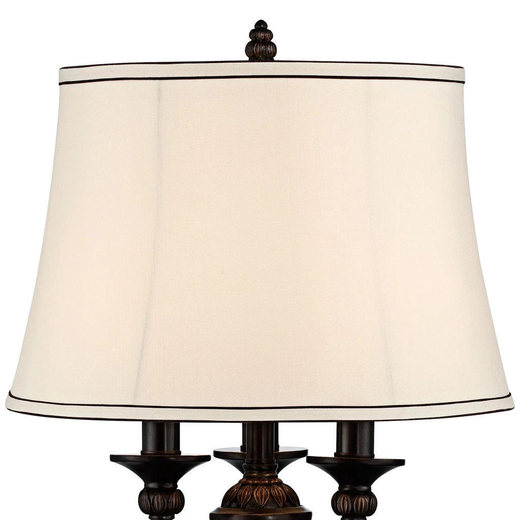 Kathy Ireland Traditional Table Lamp with White USB Dimmer Cord 37" Tall Bronze Golden Marbleized White Shade Living Room Bedroom