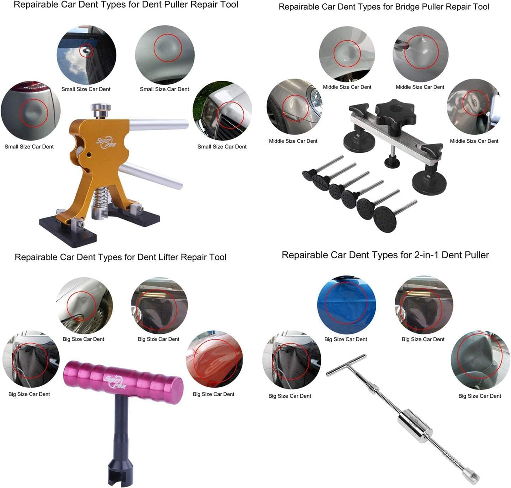 Fly5D Complete Paintless Auto Dent Removal Tools Set, PDR Dent Puller Kit for Autobody Repair of Dents with Different Aluminum Dent Pull Tabs Can Be Reused Countless Times