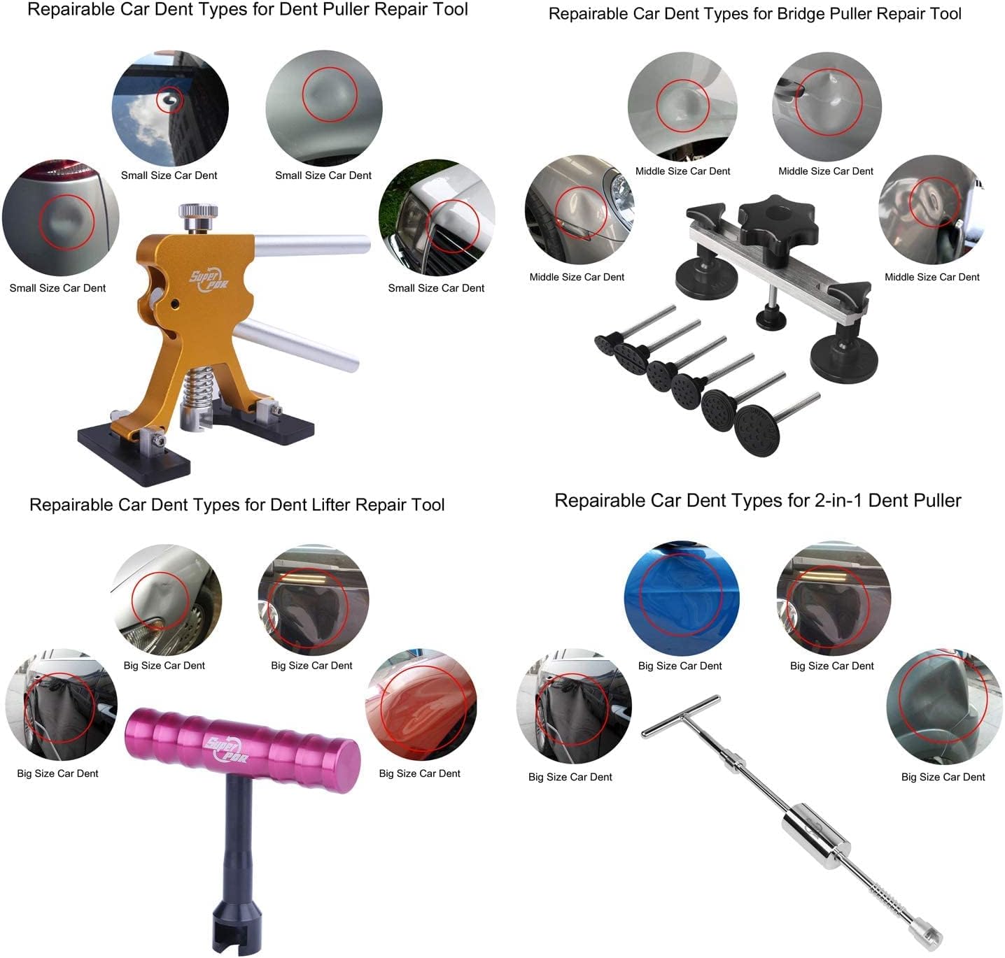 Fly5D Complete Paintless Auto Dent Removal Tools Set, PDR Dent Puller Kit for Autobody Repair of Dents with Different Aluminum Dent Pull Tabs Can Be Reused Countless Times