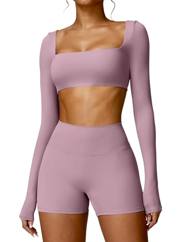 YEOREO Kyla Women Crop Top Long Sleeve Padded Sports Low Medium Impact Yoga Shirt Workout