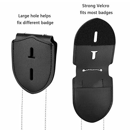 1 Pack Sheriff Badge Shield Holder with Faux Leather Wrapped Heavy Duty Steel Belt Clip with Stainless Steel Necklace, Universal, Black, Deputy Badge Holder, 8x3 inch (1 Pack)
