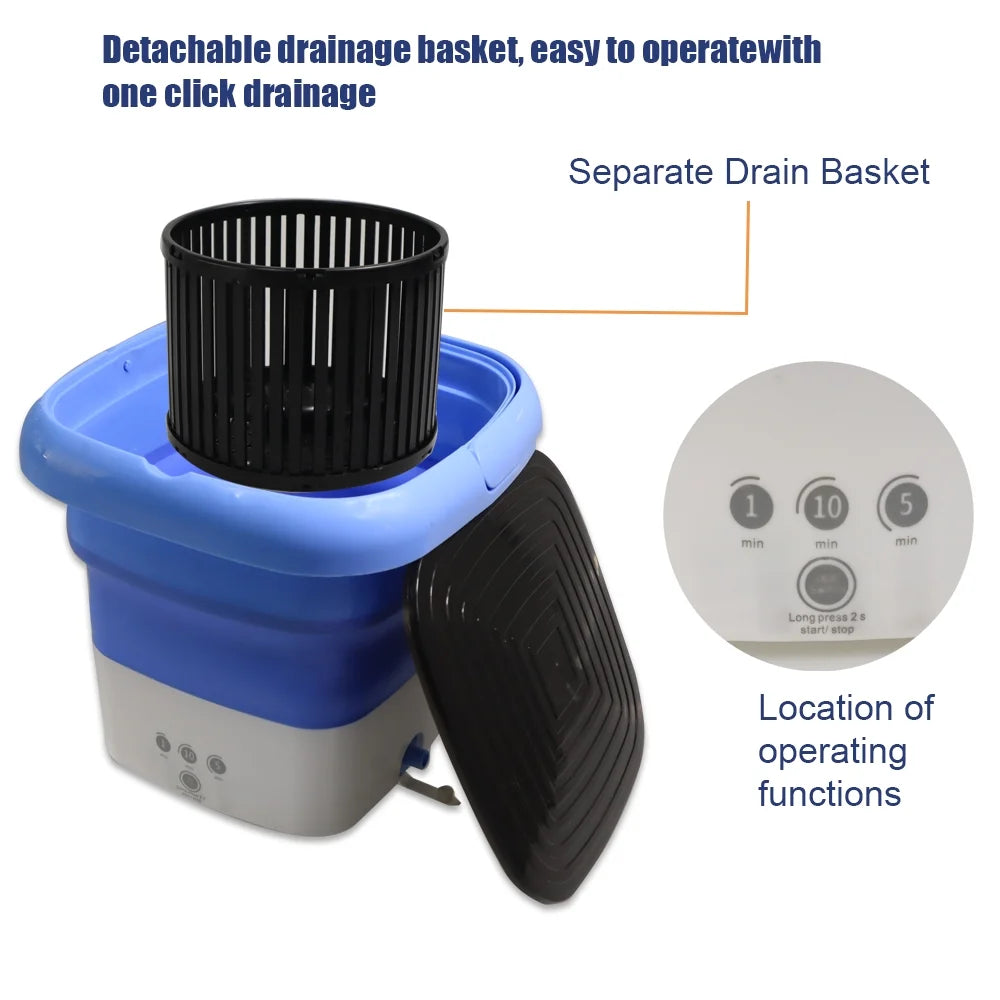 Portable Washing Machine, Foldable Mini Washer and Dryer Combo, Small Foldable Bucket Washer for Baby Clothes, Underwear or Small Items, Apartment, Dorm, Camping, RV Travel laundry