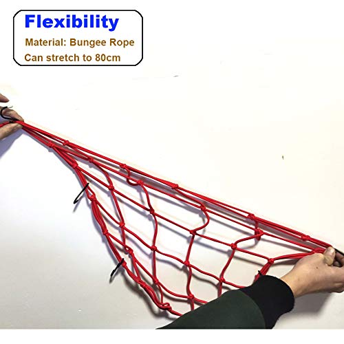 2 Pcs Motorcycle Cargo Net 15 inch Heavy-Duty Elastic Storage Luggage Cargo Net 5 x 5 Mesh Holder 6 Adjustable Hooks for Bike Backet Cover