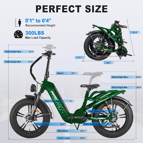 FREESKY 1200W Motor 48V 20Ah Removable Battery with Samsung Cells Full Suspension,29MPH+ Up to 90 Miles Step-Thru Folding Electric Bike for Adults, 20'' Fat Tire Dual Hydraulic Brakes Electric Bicycle