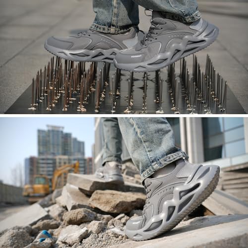 Hogent Steel Toe Shoes Men and Women Anti-Slip and Anti-Puncture Work Safety Shoes Lightweight Breathable Wear-Resistant Sneakers Indestructible Steel Toe Composite Shoes
