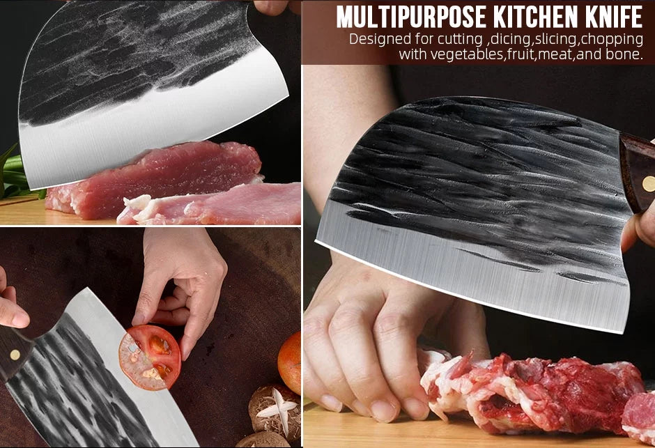 Meat Cleaver Knife 6" Handmade Forged Kitchen Butcher Knife Serbian Chef Knife Full Tang with Sheath High Carbon Steel Knives for Camping BBQ Cutting