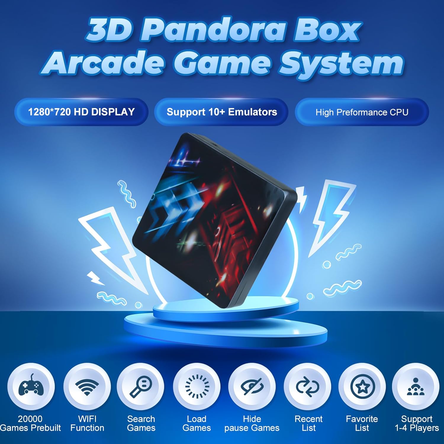 Akaxi Arcade Game Box, Plug and Play Retro Game Console, Pre-installed with over 20,000 classic games, 4K HD Output，TV PC Projector, Supports Up to 4 Players, Search, Save, Hide, Favorites List