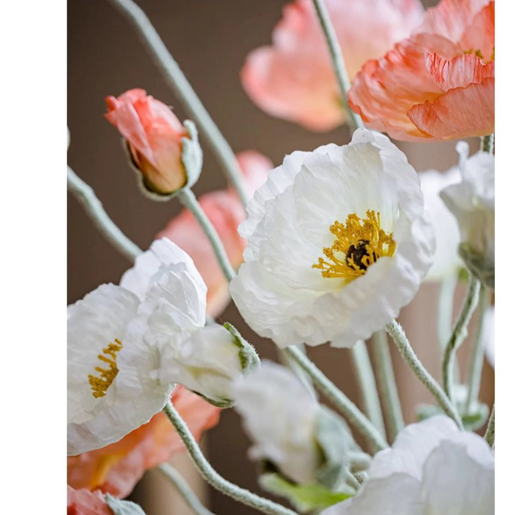Faux Large Silk Poppy Flower Stem 41" Tall