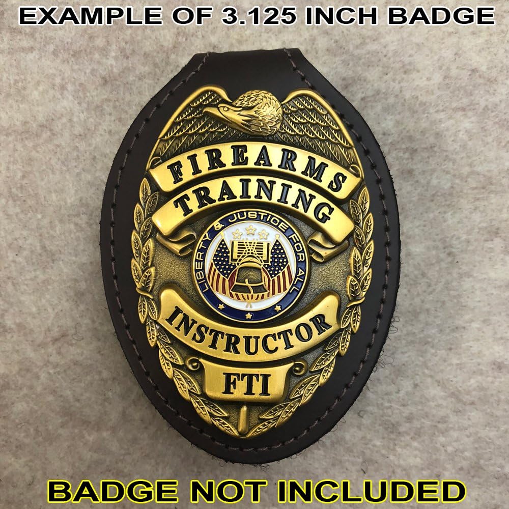 Oval Police Badge Holder Belt Clip - Also Use Around The Neck - Dark Brown - Perfect Fit USA
