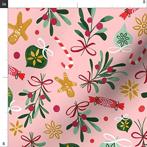 Spoonflower Fabric - Vintage Christmas Pink Winter Holidays Gingerbread Ditsy Green Printed on Petal Signature Cotton Fabric by The Yard - Sewing Quilting Apparel Crafts Decor