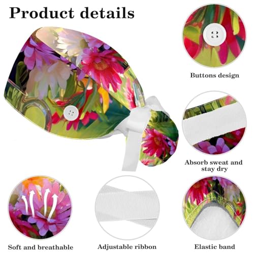 Nurse Scrub Caps,Scrub Hats with Buttons and Cotton Sweatband