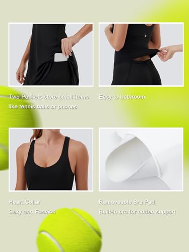 Womens Tennis Dress with Built in Shorts and Bra -Two Inner Pockets, Workout Golf Dresses for Women, Sport Athletic Dress