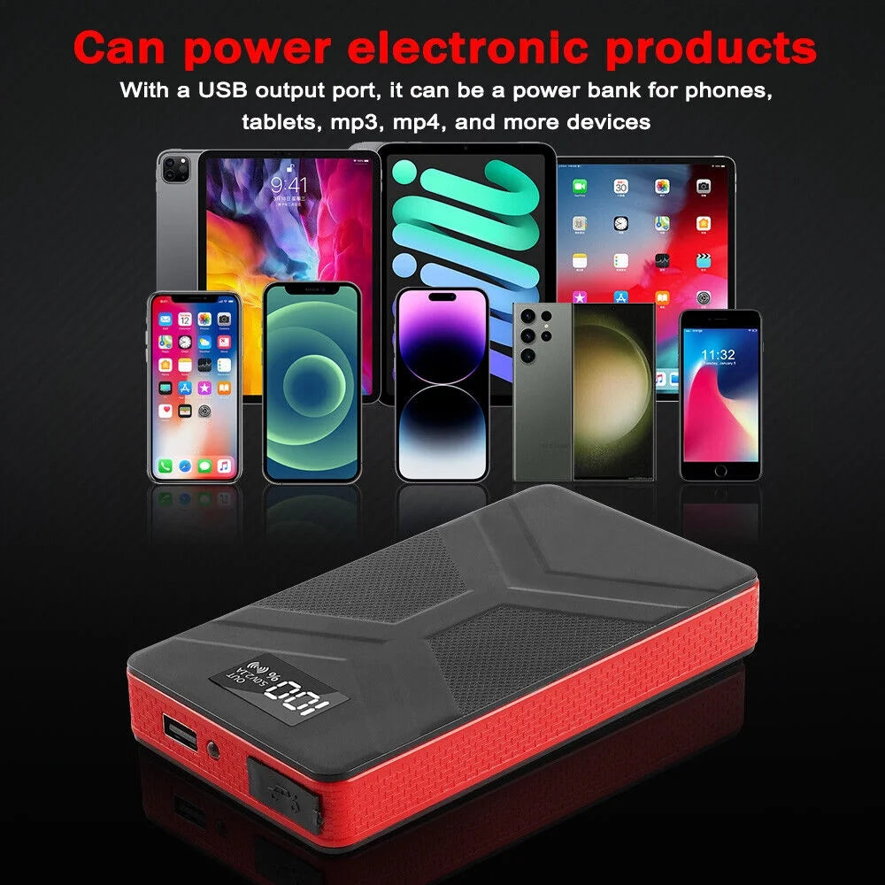 Xhy Jump Starter 20000mAh Car Battery Pack Booster Jumper Box Portable Emergency Start Power Supply Auto Power Bank with Built-in LED Light Black
