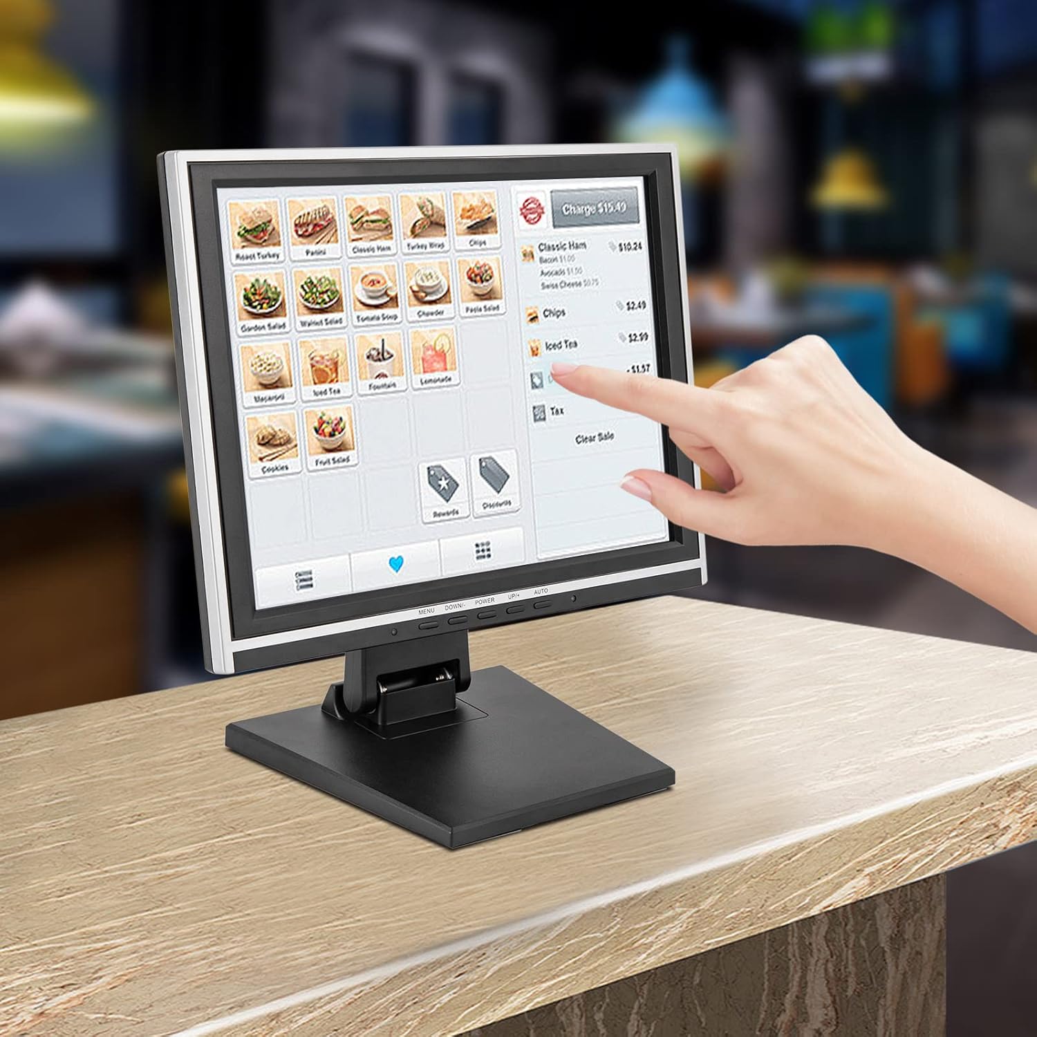 15" LCD Touch Screen Monitor, POS Systems with Adjustable Multi-Touch Monitor USB Interface Touchscreen for Gym Retail Small Business Sale System Office POS Restaurant