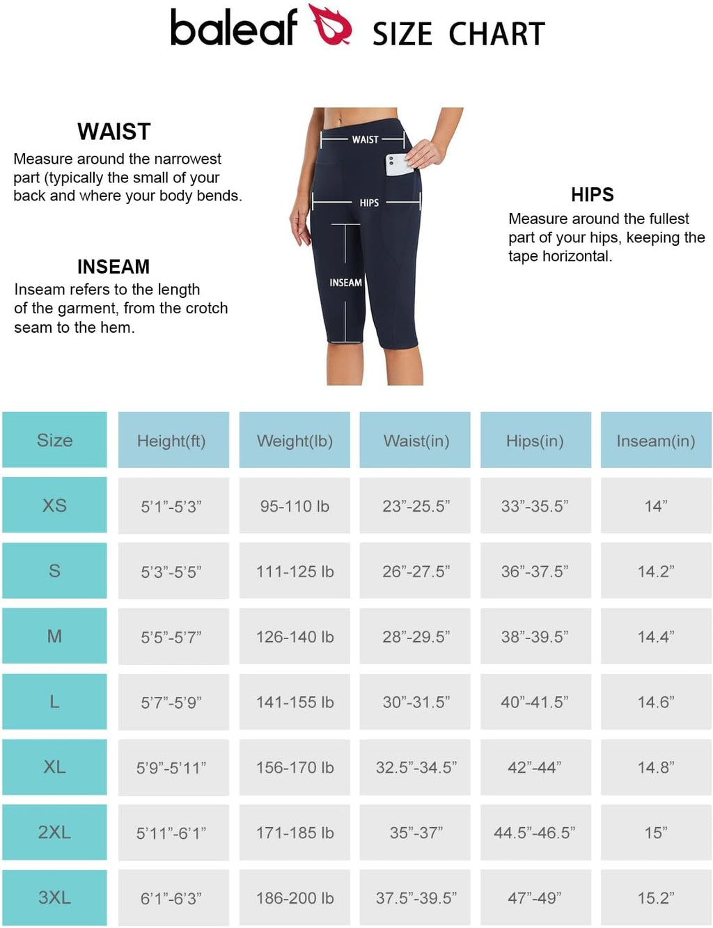 BALEAF Women's Capris with Pockets Knee Length Capri Leggings High Waisted Stretch for Casual Summer Yoga Workout Exercise