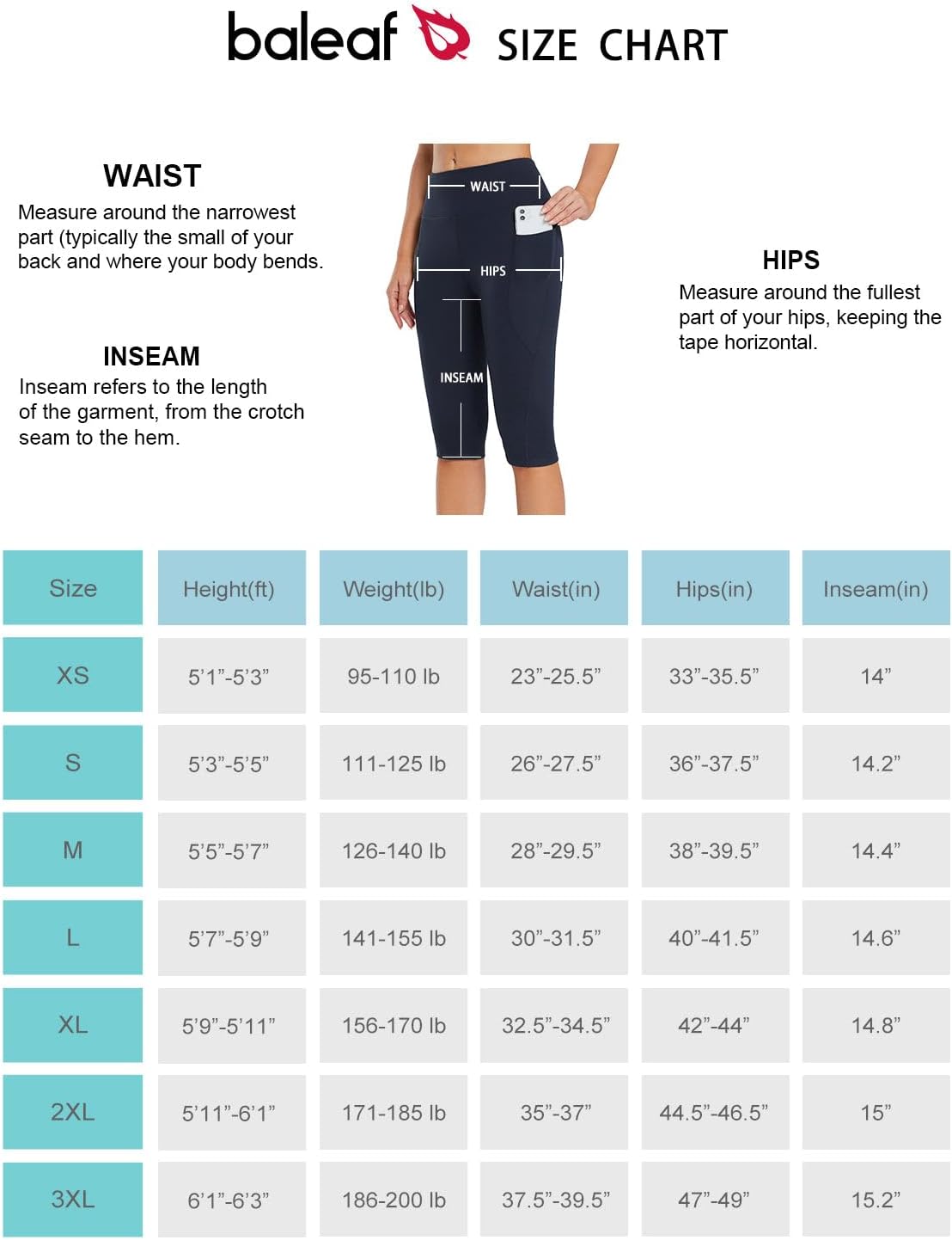 BALEAF Women's Capris with Pockets Knee Length Capri Leggings High Waisted Stretch for Casual Summer Yoga Workout Exercise