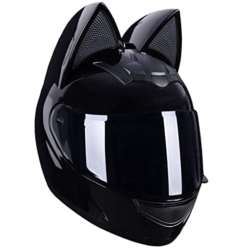 DOT Certified Full Face Motorcycle Helmets with Cat Ears Street Off-Road Retro Helmet for Adult Men Women Flip up Visors Motocross Helmet for Cool Girl Scooter Chopper Cruiser Helmet