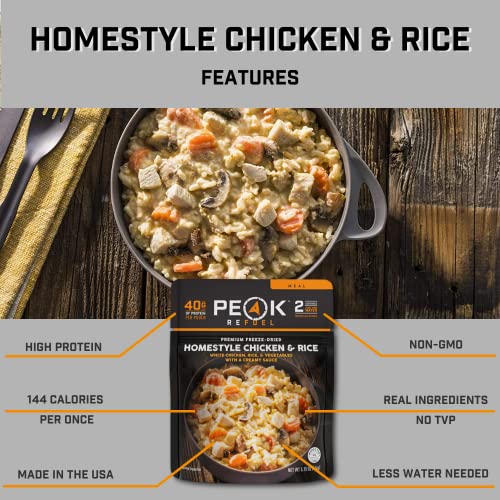 Peak Refuel Homestyle Chicken and Rice | Freeze Dried Backpacking and Camping Food | Amazing Taste | High Protein | Real Meat | Quick Prep Meals