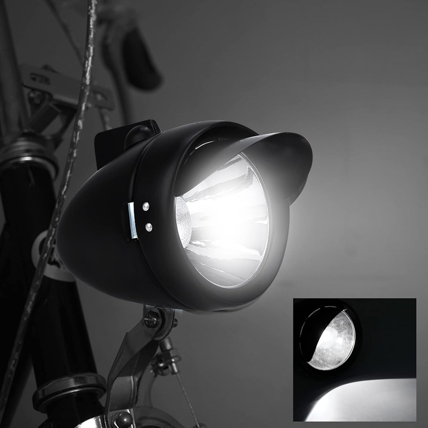 Led Super Light Retro Front Headlight Vintage Bike Head Light with Visor Vintage Bike Headlight Light Front Lights Retro Lamp 7 Led Fixie for and Rear Batter