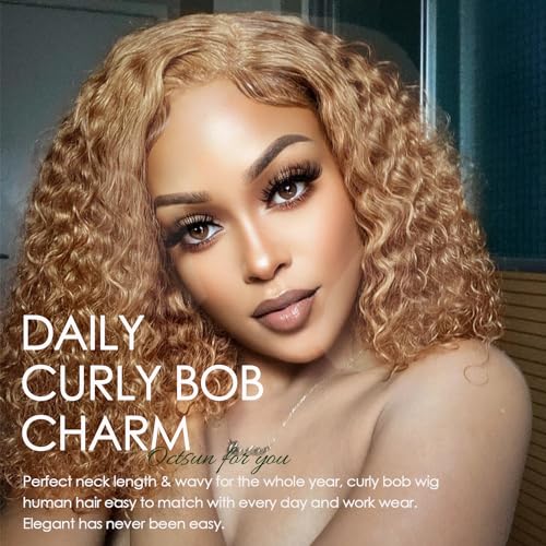 Curly Bob Wig Human Hair 13x4 Lace Front Wigs Human Hair Curly Wigs for Black Women HD Transparent Water Wave Lace Front Wigs Wet and Wavy Glueless Frontal Wigs Human Hair Pre Plucked With Baby Hair