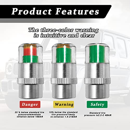 Tire Pressure Monitor Valve Stem Caps, Universal 32PSI Car Tire Pressure Monitor Valve Stem Caps Sensor Indicator, 3 Colors Alarm Tire Indicator, Universal Valve Stem Caps for Cars, SUVs, Trucks