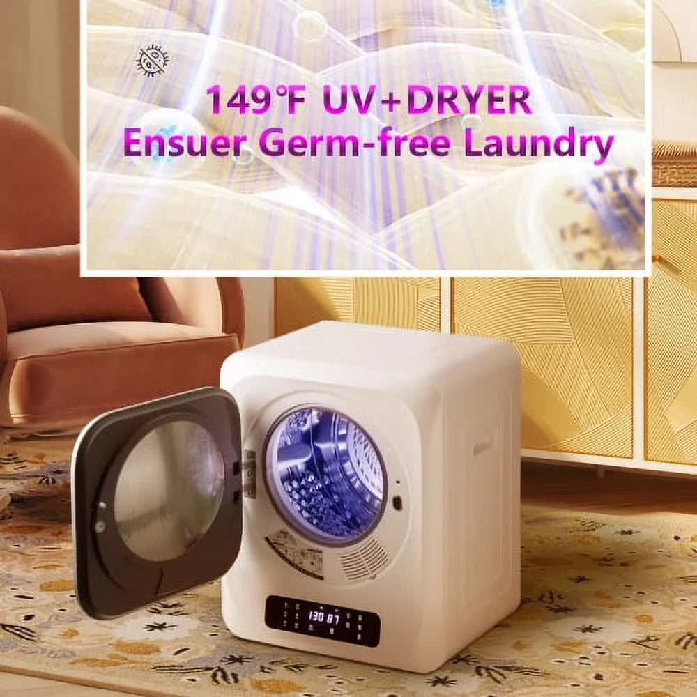 Portable Mini Clothes Dryer, 850W Electric Dryer, UV Sterilizaiton Tumble Dryer with Digital Touch Panel, White