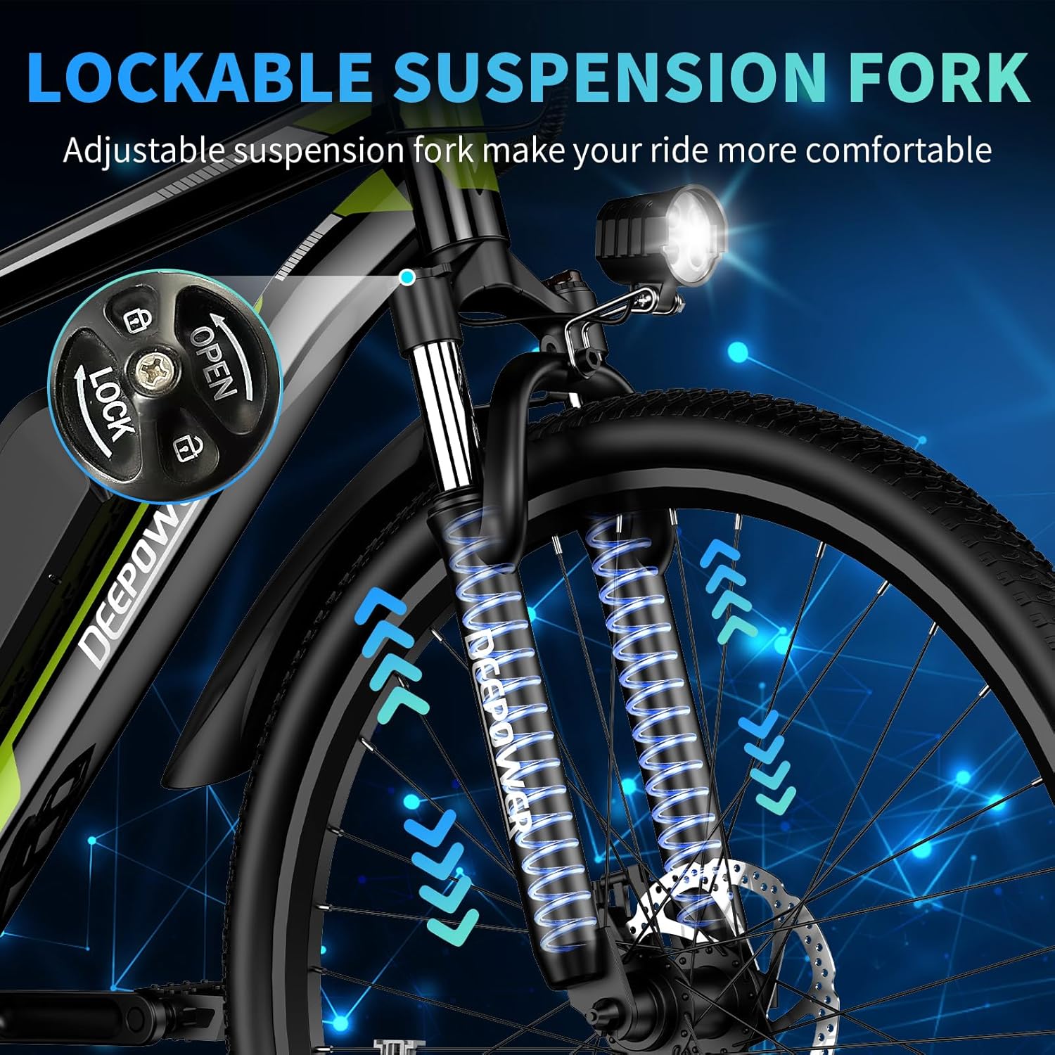 DEEPOWER S26 Electric Bike for Adult 500W Ebike 26" Mountain Electric Bicycle 48V 12.8Ah Battery 25-45Miles 25MPH Electric Bicycles 21-Speed Front Fork Suspension