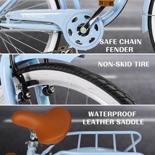 26 Inch Beach Cruiser Bike for Women, Hybrid Cruiser Bike with 7 Speed, Adjustable Seat, Lightweight Women Beach Cruiser Bike with Anti-Skid Tires, V-Brakes, Pink & Blue